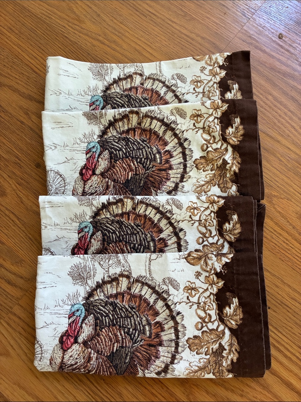 Set of 4 Williams Sonoma Plymouth Turkey napkins cotton 19” square